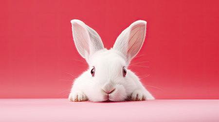 White rabbit with striking red eyes, isolated on a clean white background, showing the unique beauty of this albino bunnyの素材