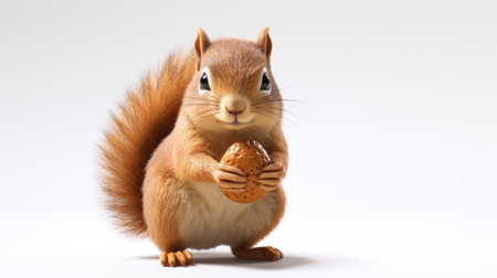 portrait of a cute squirrel holding a walnut on a white background, capturing the adorable and nut-loving nature of this furry rodentの素材