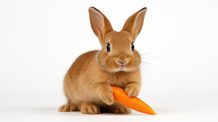 Carrot Companion: Rabbit with carrot isolated on a clean white background,の素材
