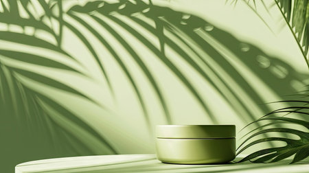 abstract green background with the shadow of palm leaves, creating an eco-friendly podium for the promotion of cosmetic productsの素材
