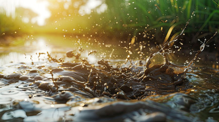 impact of wastewater with a dynamic image of splashing dirty waterの素材