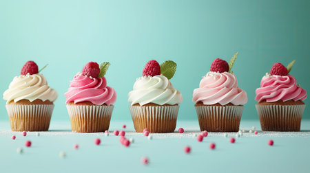 cupcakes, creating an elegant banner for a pastry shop with a focus on the artful presentation of gourmet treatsの素材