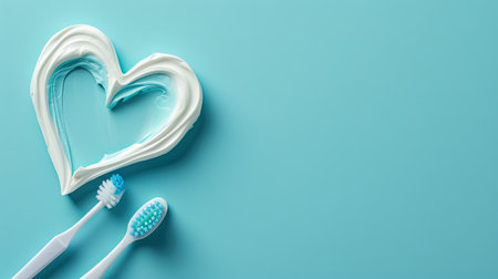 Heart symbol and love created from toothpaste, promoting dental care and love for oral healthの素材