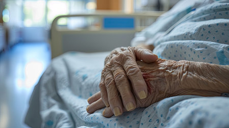 Senior patient in hospital, emphasizing comfort and dignity in healthcareの素材