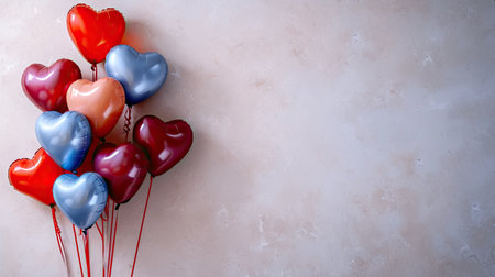 Love Celebration - Festive heart-shaped balloons, creating a romantic backdrop with text spaceの写真素材