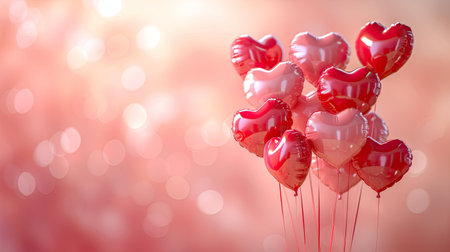 Love Celebration - Festive heart-shaped balloons, creating a romantic backdrop with text spaceの写真素材