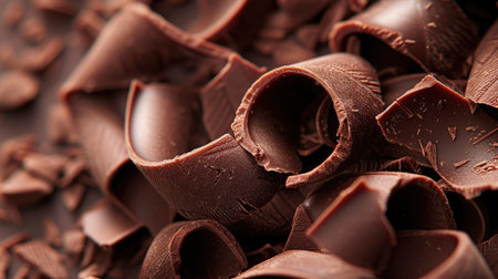 Gourmet Delight - Tempting chocolate curls in a sweet, artistic displayの素材