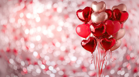 Love Celebration - Festive heart-shaped balloons, creating a romantic backdrop with text spaceの素材