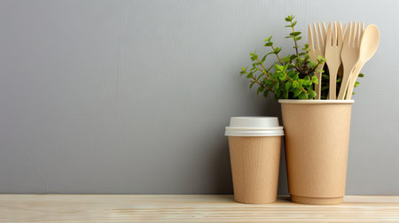 Ecology in dining: Glass with cutlery Natural eco-utensils for sustainable livingの素材