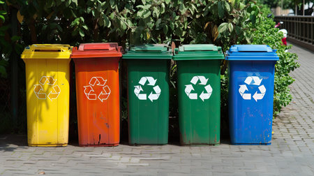 Diverse disposal: Bins full of various waste types.の素材