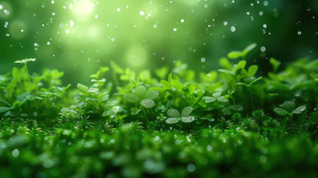 Lush green scene: Moss macro for beautiful wallpaper.の素材