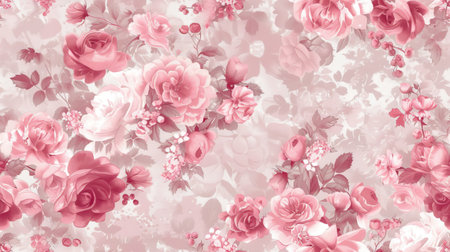 Tender blossoms of pink flowers, blooming roses creating a holiday background with a bouquet of pastel floral cards.の素材
