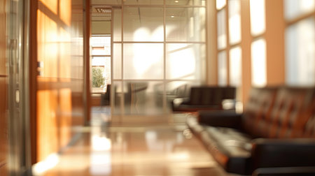 Image blur of a client waiting room used as a soft and abstract background for professional settings, conveying the essence of business ambianceの素材