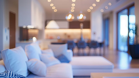 Image blur of a modern living room interior, capturing the essence of contemporary lifestyle and stylish home comfortの素材