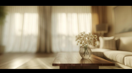 Image blur of a modern living room interior, capturing the essence of contemporary lifestyle and stylish home comfortの素材