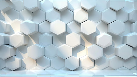 White wall with textured hexagons, showcasing a contemporary interior with a subtle pattern. A clean and stylish backdrop for a modern living space.の素材