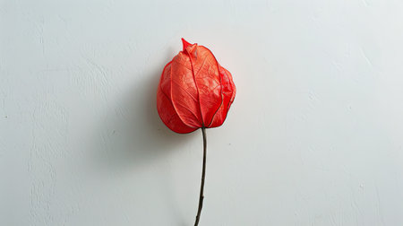 Red physalis flower on a white background, a close-up showcasing the vibrant beauty of nature's artworkの素材