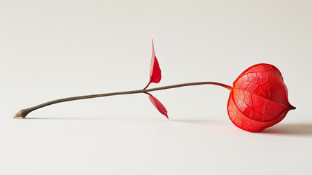 Red physalis flower on a white background, a close-up showcasing the vibrant beauty of nature's artworkの素材