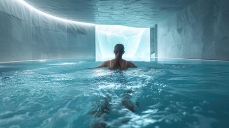 Athlete conquering waves in a fitness center wave pool, pushing limitsの素材