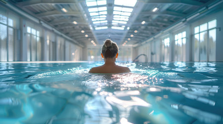 Athlete conquering waves in a fitness center wave pool, pushing limitsの素材