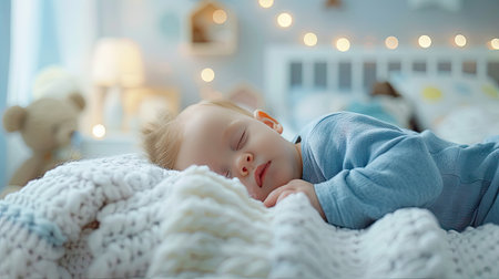 Adorable newborn boy peacefully lying in a hospital cribの素材