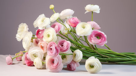 charm of a pink and white ranunculus bouquet, showcasing the soft and delicate floral arrangementの素材