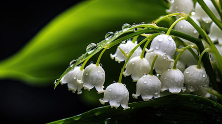 A different perspective on close-up lilies of the valley, showcasing delicate petals and botanical allureの素材