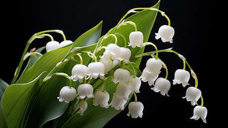 A different perspective on close-up lilies of the valley, showcasing delicate petals and botanical allureの素材