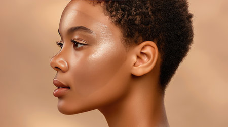 An African American woman showing elegance with a subtle smile and radiant skinの素材