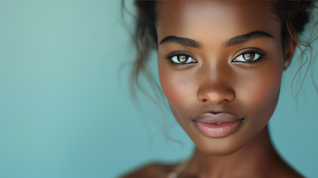 An African American woman showing elegance with a subtle smile and radiant skinの素材