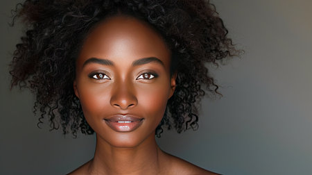 An African American woman showing elegance with a subtle smile and radiant skinの素材