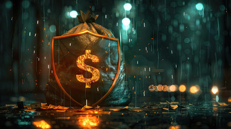 dollar-symbol bag shielded by a protective shield.の素材