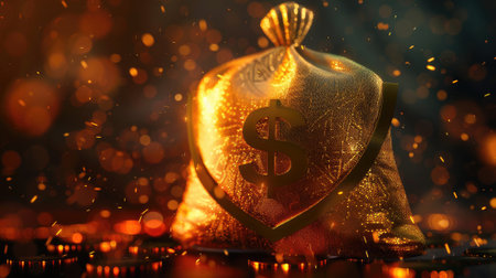 dollar-symbol bag shielded by a protective shield.の素材
