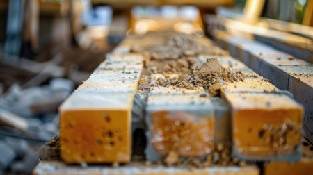 brick being laid in the construction process.の素材