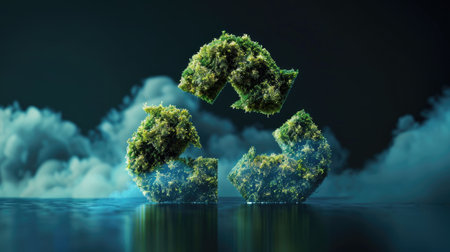 Cloud-shaped recycling icon, symbolizing environmental conservation and eco-friendly practices.の素材