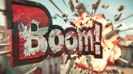 Explosive 3D Boom Comic Text Effect Template. Dynamic and Vibrant Pop Art Style for Attention-Grabbing Graphic Designsの素材