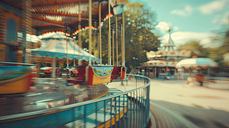 Vintage tone blur image of a theme park on a daytime, perfect for nostalgic background usage.の素材