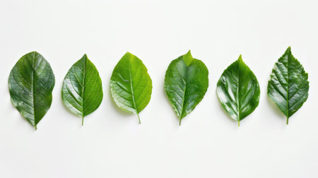 Green leaves isolated on a white background offer a fresh and vibrant botanical concept.の素材