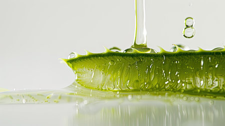 Our image showcases aloe gel dripping from aloe vera slice, isolated on white-an inviting visual for promoting organic skincare, wellness, and the natural benefits of aloe veraの素材