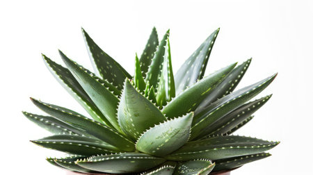 Our captivating image features an isolated aloe vera plant on a white background, symbolizing the purity and healing properties of this medicinal succulent. Perfect for promoting health and skincareの素材