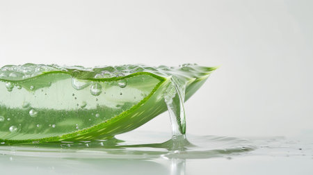 Our image features aloe gel dripping from an aloe vera slice, isolated on white-an invitation to explore the organic beauty, healing benefits, and natural freshness of aloe vera in skincareの素材