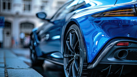 Our image captures a close-up of a modern blue car-an exquisite portrayal of contemporary automotive design, stylish transportation, and sleek blue aestheticsの素材
