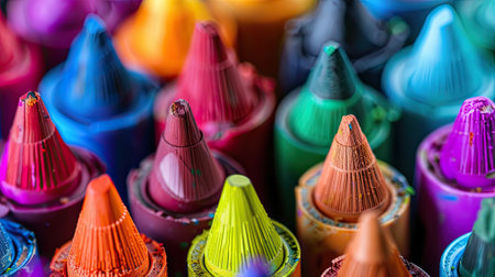 fragment of a colorful markers set isolated on white, showing the vibrant array of artistic tools.の素材