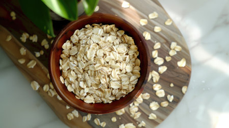 Healthy breakfast! Oatmeal in a bowl.の素材
