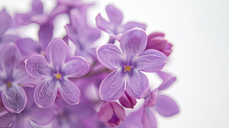 purple lilac flower closeup, isolated on a white background.の素材
