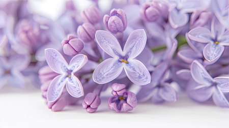 purple lilac flower closeup, isolated on a white background.の素材