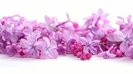 purple lilac flower closeup, isolated on a white background.の素材