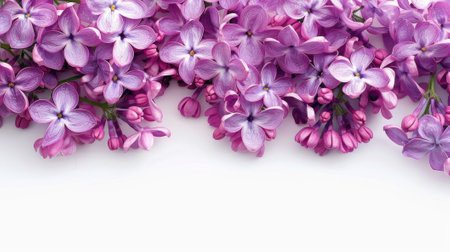 purple lilac flower closeup, isolated on a white background.の素材