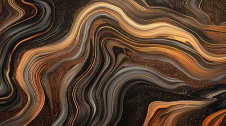 art background with dark golden and copper colors, capturing the fluidity of liquid marbleの素材