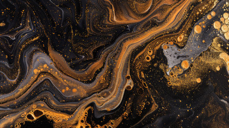 art background with dark golden and copper colors, capturing the fluidity of liquid marbleの素材